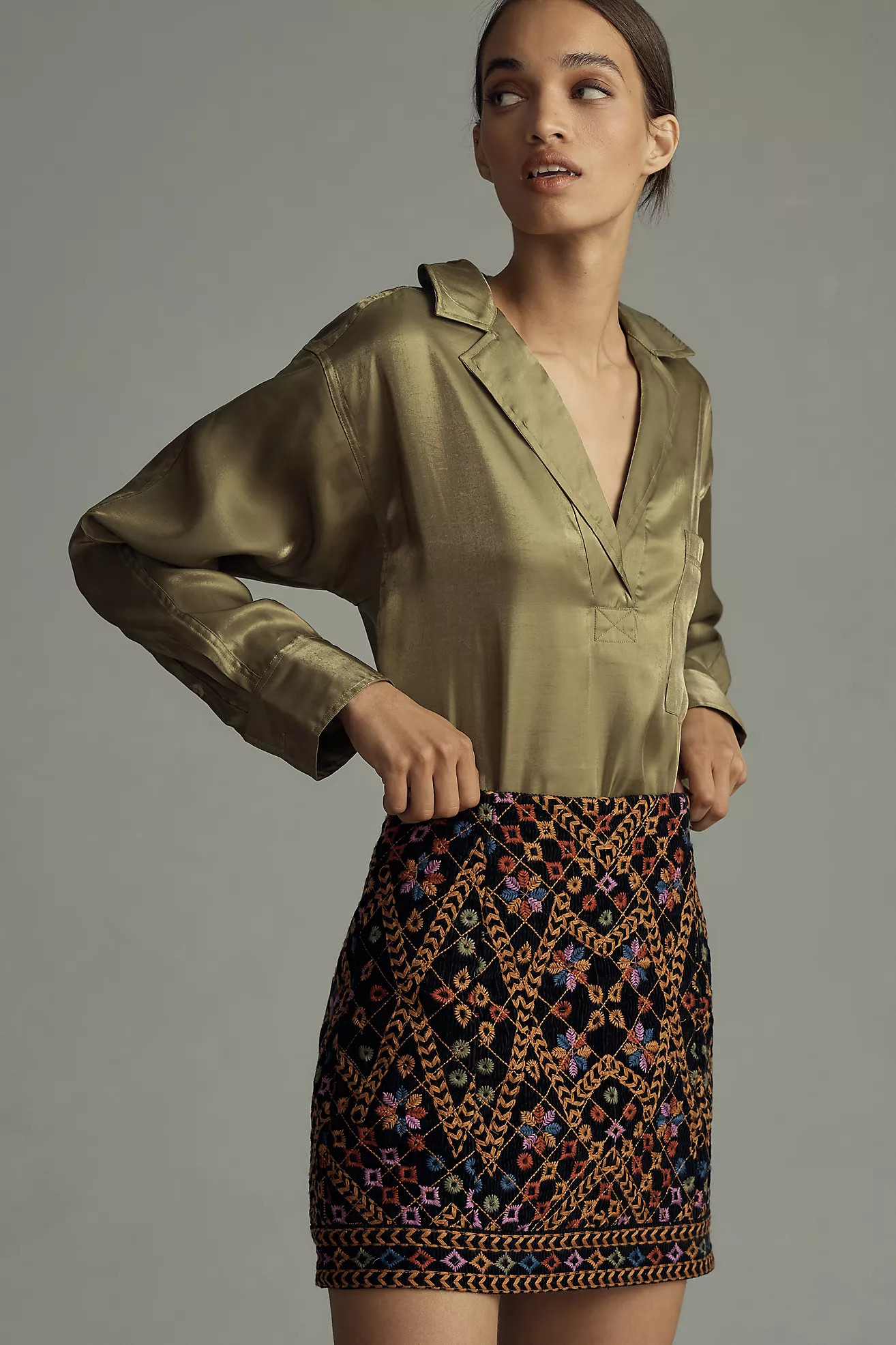 Pilcro Long-Sleeve Shine Blouse | Anthropologie (US)