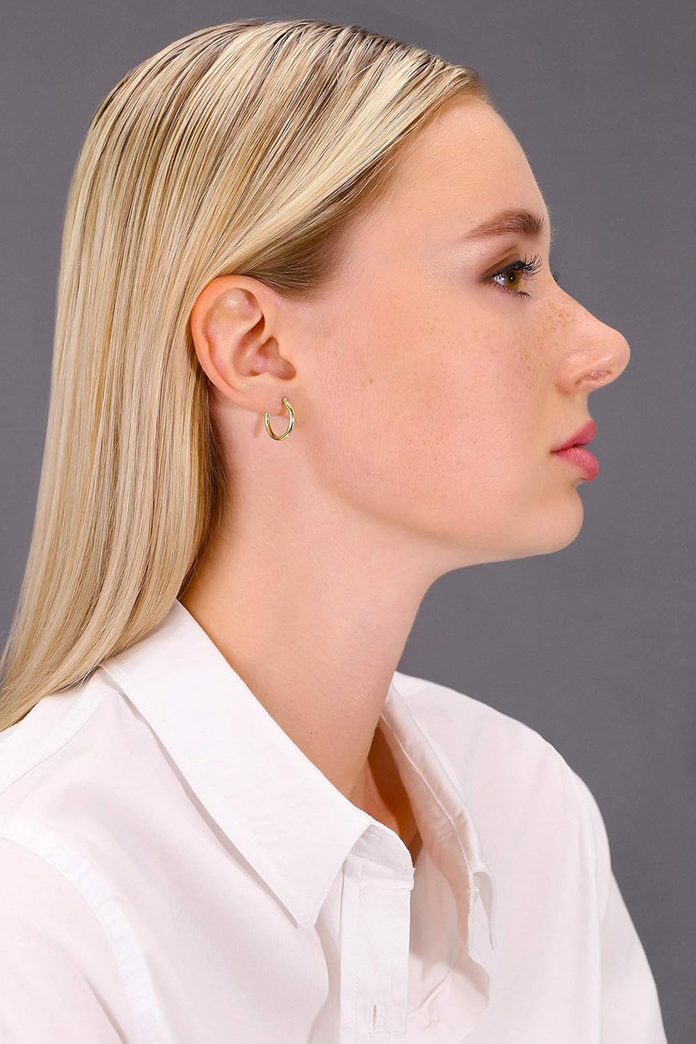 14k Yellow Gold Classic Shiny Polished Round Hoop Earrings, 2mm tube | Amazon (US)