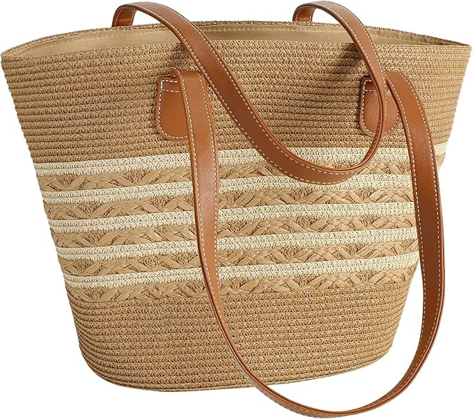 Pleneal Straw Bag For Women, Summer Straw Beach Handbags Large Shoulder Purses Woven Tote Bag | Amazon (US)