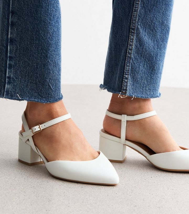 Extra Wide Fit White Block Heel Court Shoes | New Look | New Look (UK)