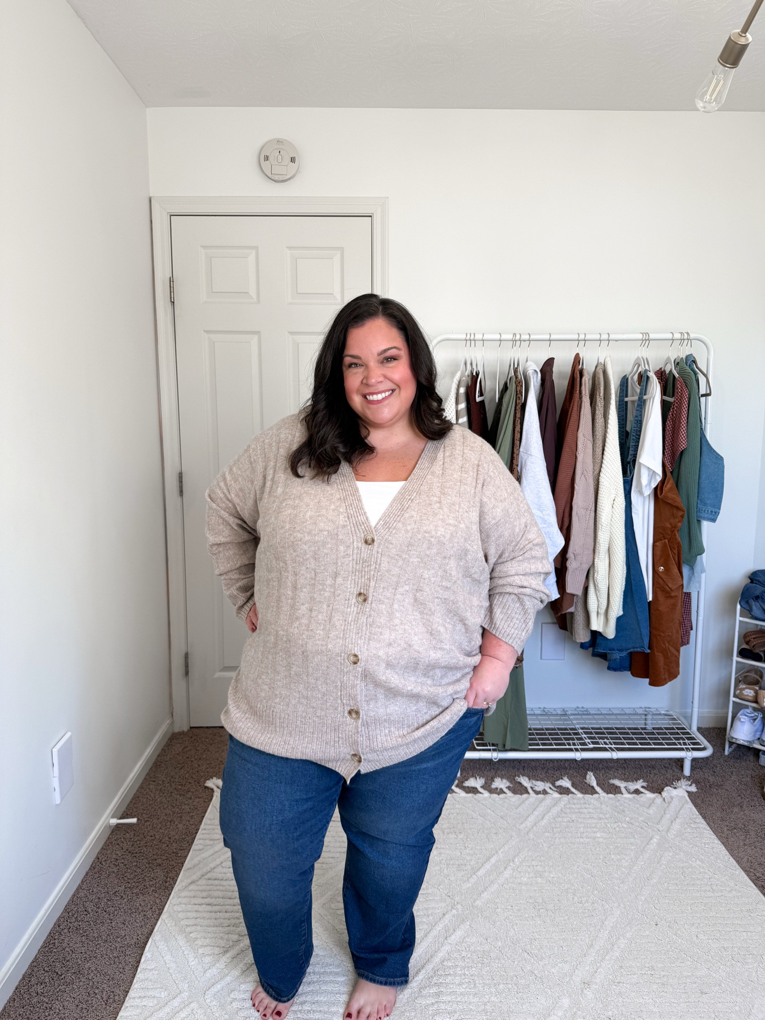 Target fall casual outfit! Love these jeans, they fit tts, and this cardigan is perfection! It does fit a little oversized btw 
26 in jeans 3x in sweater but going to order a 2x
