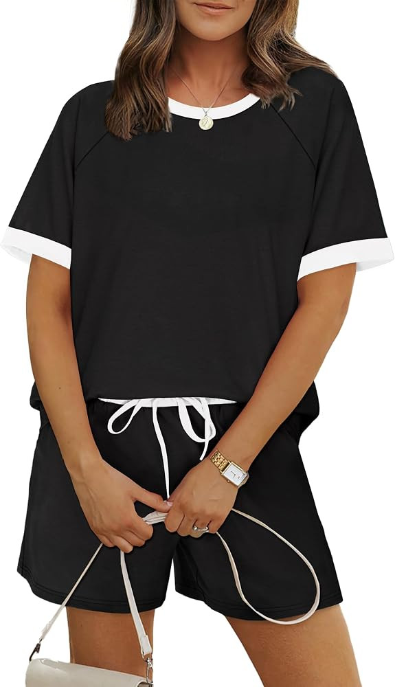 WIHOLL Two Piece Short Sets for Women Casual Summer Outfits Short Sleeve Crew Neck Lounge Matchin... | Amazon (US)
