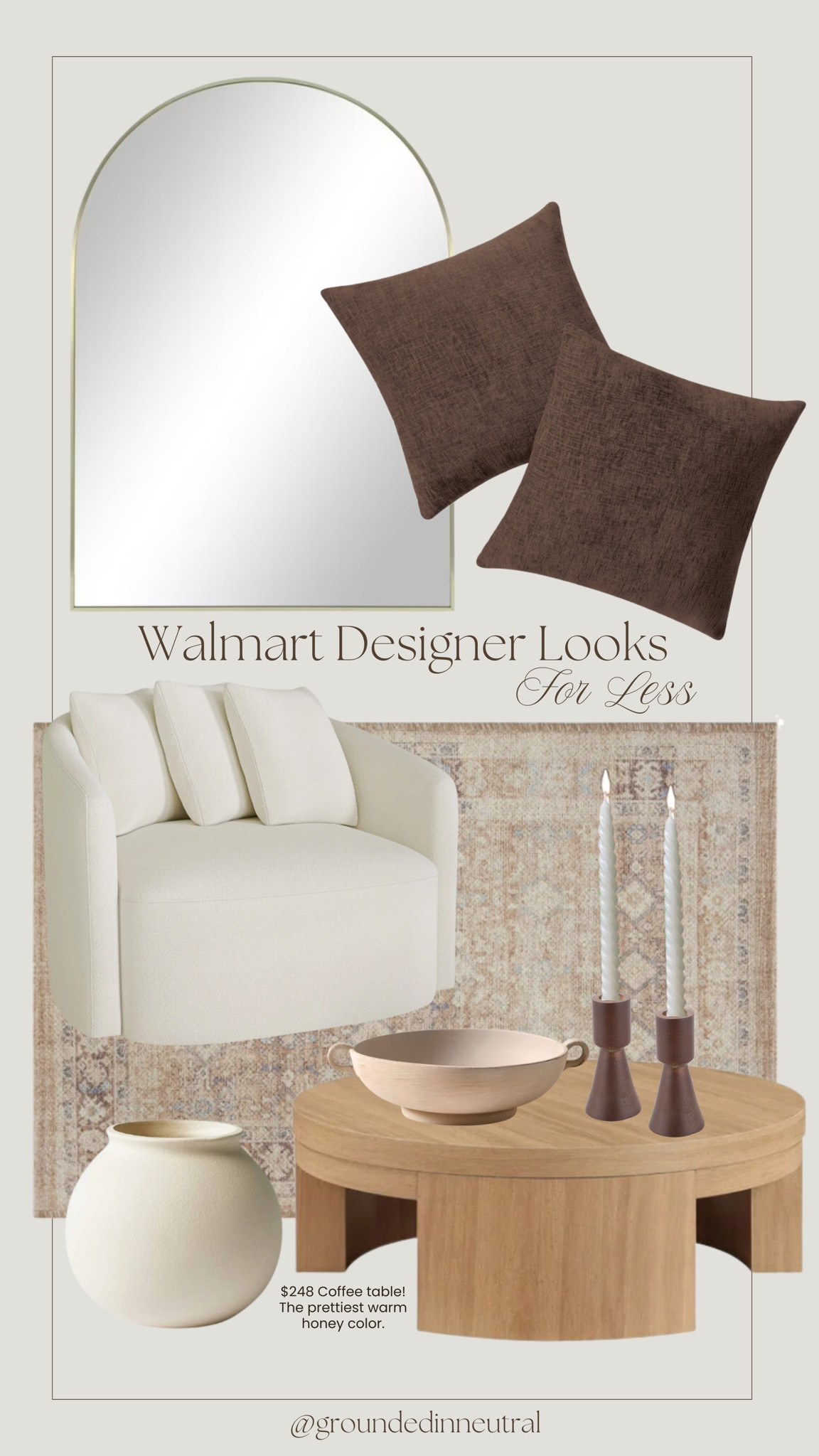Walmart designer home finds for less! I rounded up a few budget friendly pieces. This viral coffee table is under $250 and the warm honey color is gorgeous. 🤎🍯

Walmart furniture, Walmart chair, brown pillows, neutral Walmart rug, vase, affordable home finds 

#LTKStyleTip #LTKHome