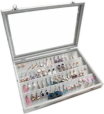 Wuligirl Velvet Clear Lid Earring Organizer Storage Box Holder Case Jewelry Display Showcase Tray... | Amazon (US)