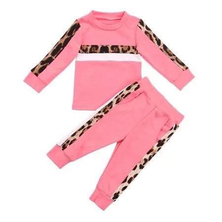 Binpure 2Pcs Toddler Kids Girl Sweatsuit Leopard Long Sleeve Tops Heart T-Shirt Pants Tracksuit Outf | Walmart (US)