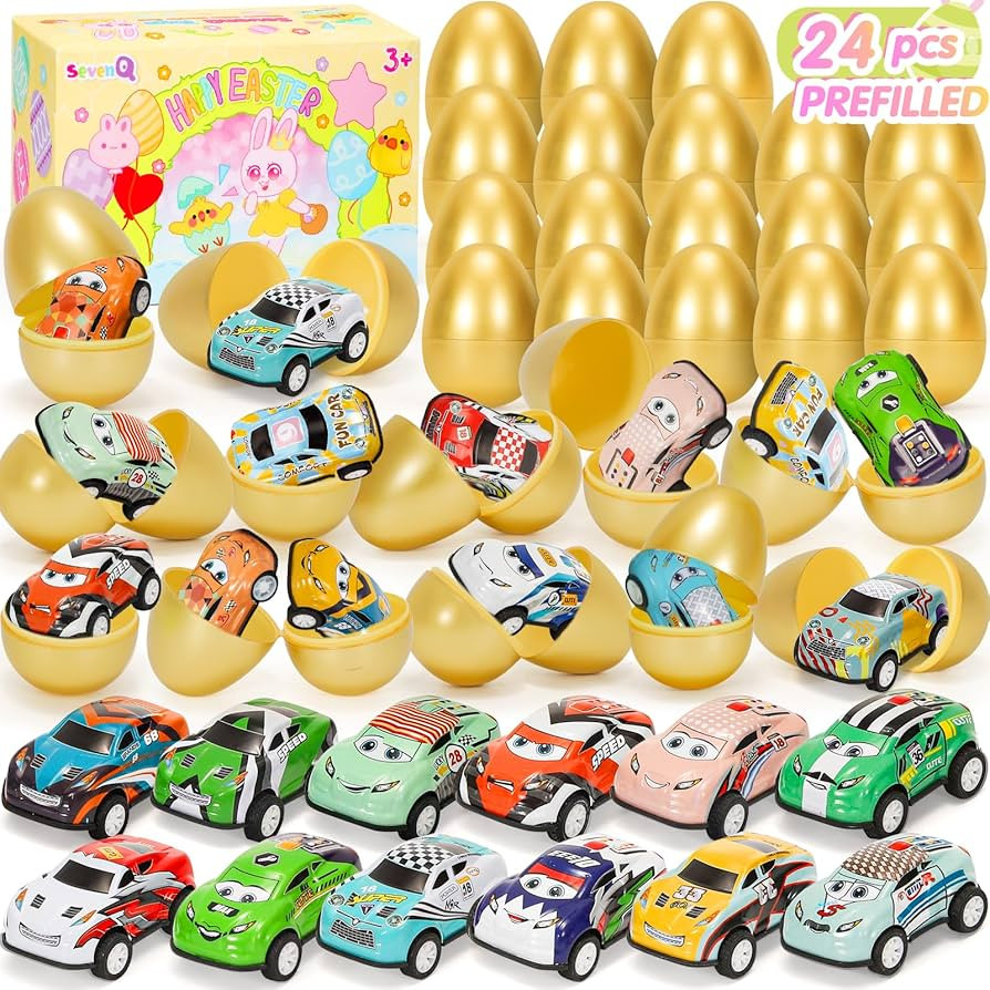 SevenQ Toy Cars Easter Basket Stuffers 24 Pcs, Prefilled Easter Egg Fillers Race Car Party Favors... | Amazon (US)