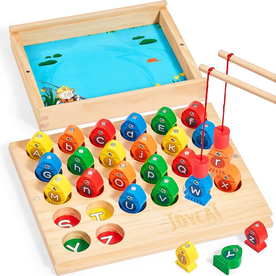 Amazon.com: JoyCat Wooden Magnetic Fishing Game, ABC Alphabet Color Sorting Puzzle, Montessori Le... | Amazon (US)