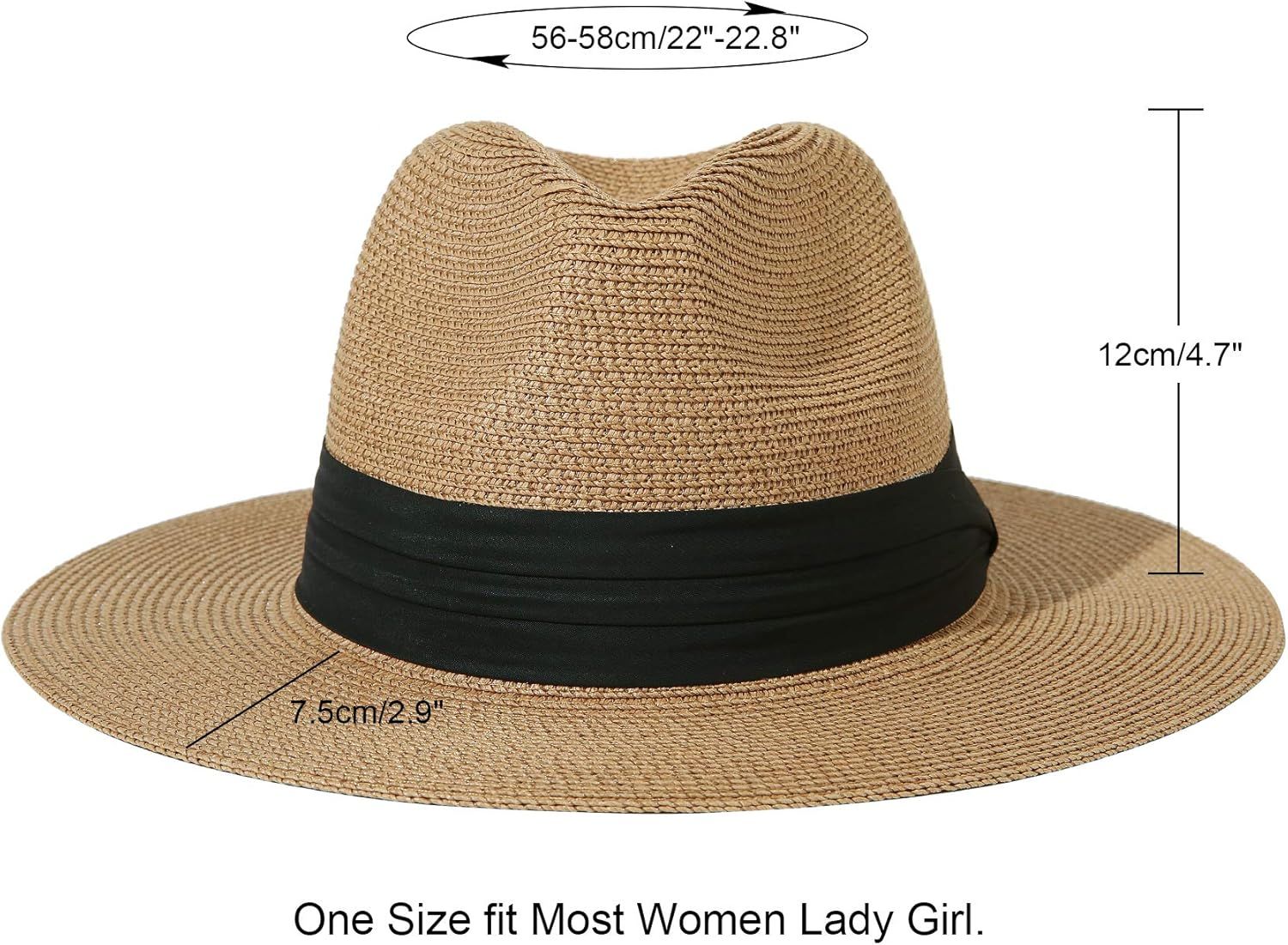 Lanzom Women Wide Brim Straw Panama Roll up Hat Fedora Beach Sun Hat UPF50+ | Amazon (US)