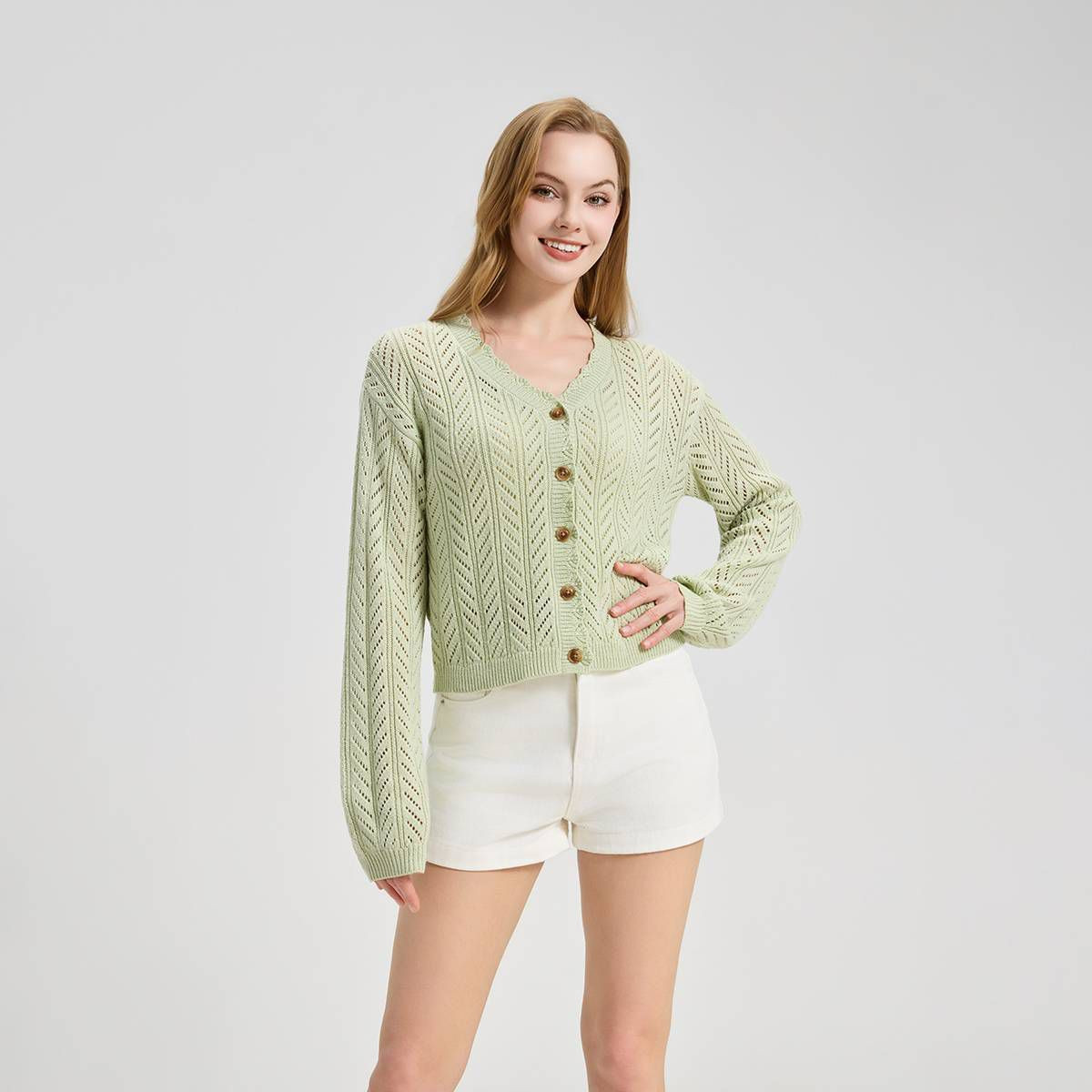 Women's Pointelle Cardigan Sweater - Wild Fable™ Green XS | Target