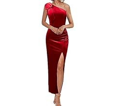 MEROKEETY Women's One Shoulder Velvet Maxi Dress Sleeveless Ruched Bodycon Slit Formal Wedding Gu... | Amazon (US)