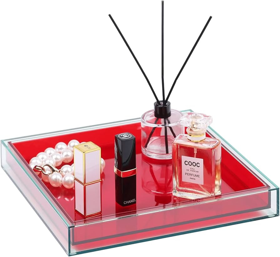 Red Acrylic Tray -10"x10" Multipurpose Square Decorative Tray for Perfume Display & Serving, Bath... | Amazon (US)