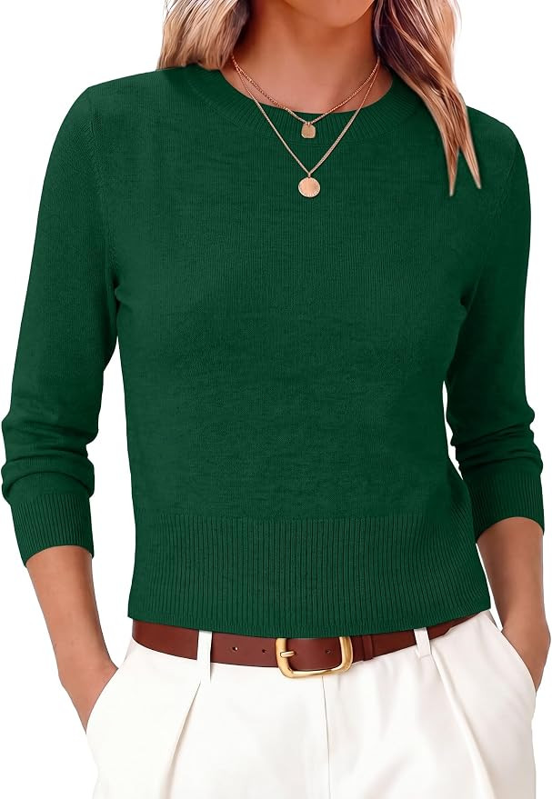 ANRABESS Womens Short Sleeve Sweaters Cropped Crew Neck | Amazon (US)