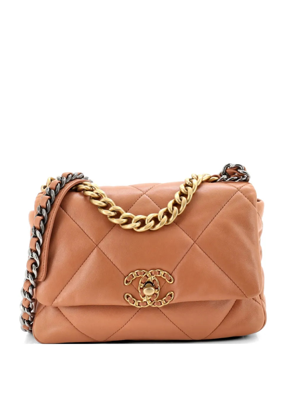 CHANEL Pre-Owned 19 Flap Bag Quilted Leather Medium crossbody bag - Neutrals | Farfetch Global