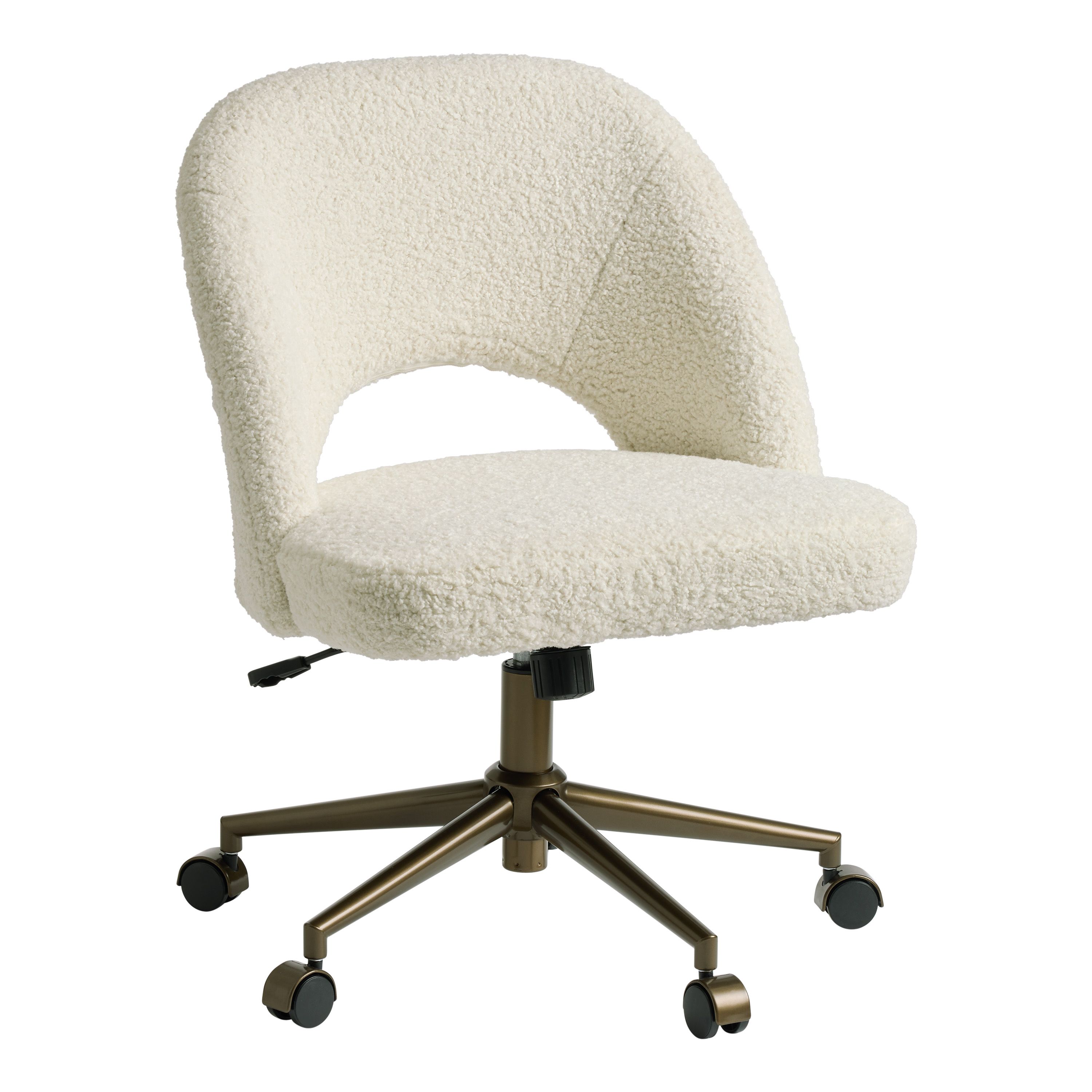 Elisha Ivory Faux Sherpa Upholstered Office Chair | World Market