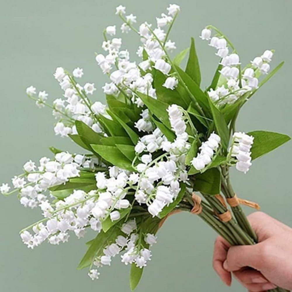OUKEYI 12 Branch Lily of The Valley Artificial Flowers, Lily of The Valley Plastic Flower ，Outd... | Amazon (US)