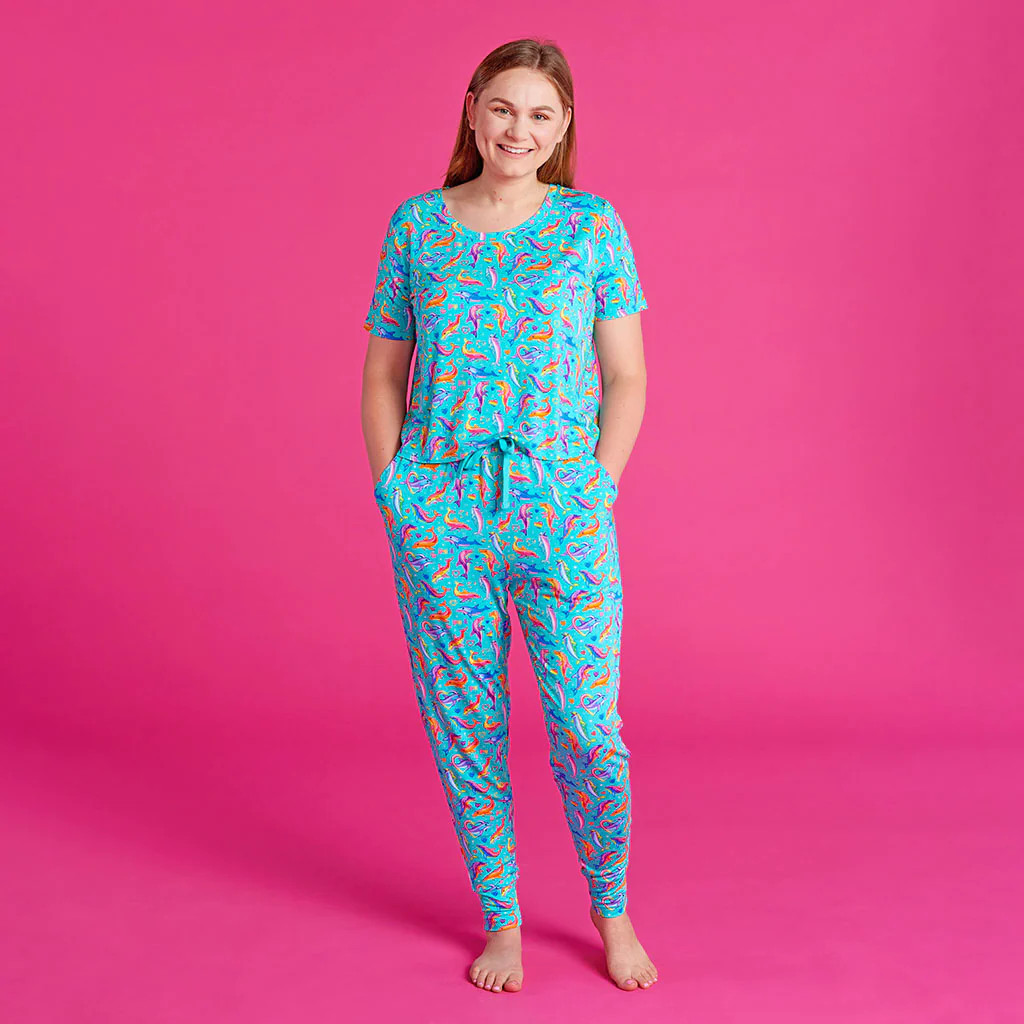 Dolphins Blue Short Sleeve Women's Pajamas | Lisa Frank® Dancing Dolphins™ | Posh Peanut