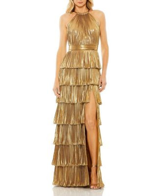 Mac Duggal High Neck Heat Pleated Tiered Ruffle Metallic Gown  | Bloomingdale's Women | Bloomingdale's (US)