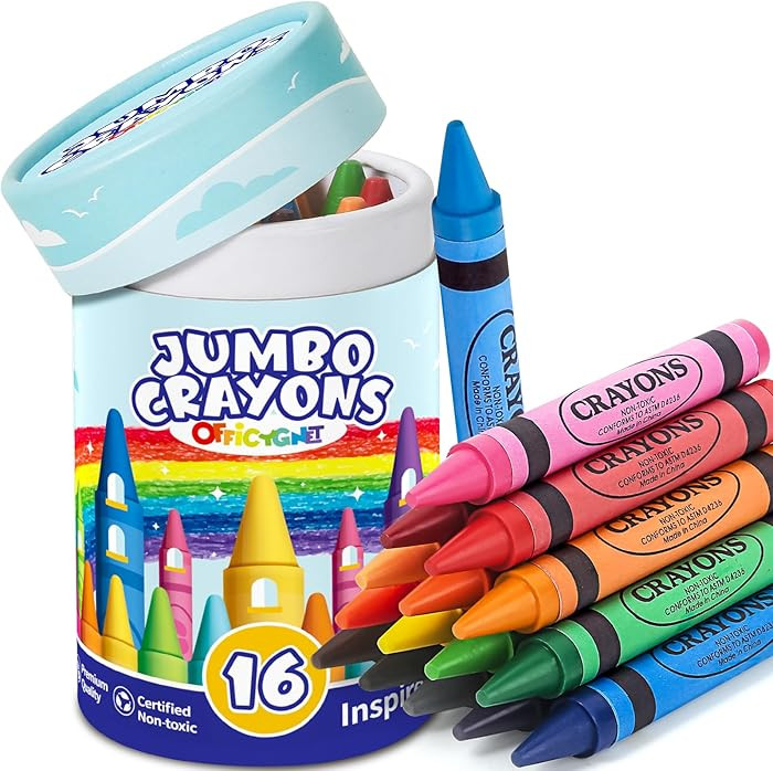 16 Colors Jumbo Crayons for Toddlers 1-3, Washable Easy to Hold Large Crayons for Kids Ages 2-4 4... | Amazon (US)