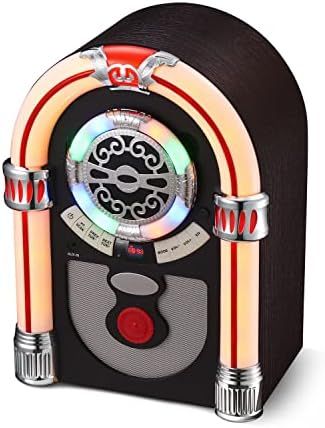 UEME Retro Tabletop Jukebox with Bluetooth, FM Radio, AUX-in Port and Color Changing LED Lights | Amazon (US)