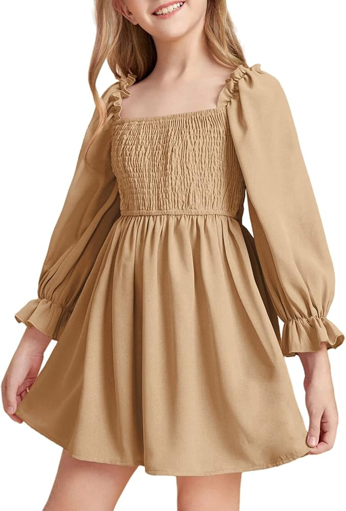 Little Girls Kids Summer Chiffon Ruffle Mini Dress Square Neck Lantern Sleeve Short Dress Tulle S... | Amazon (US)