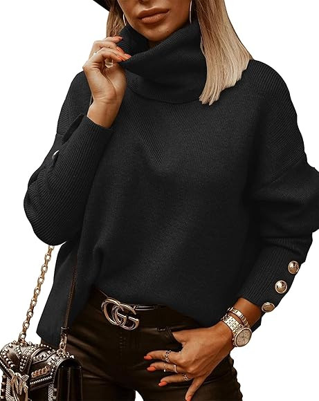 dowerme Women Causal Turtleneck Knit Sweater Long Sleeve Solid Lightweight Basic Pullover Tops with  | Amazon (US)