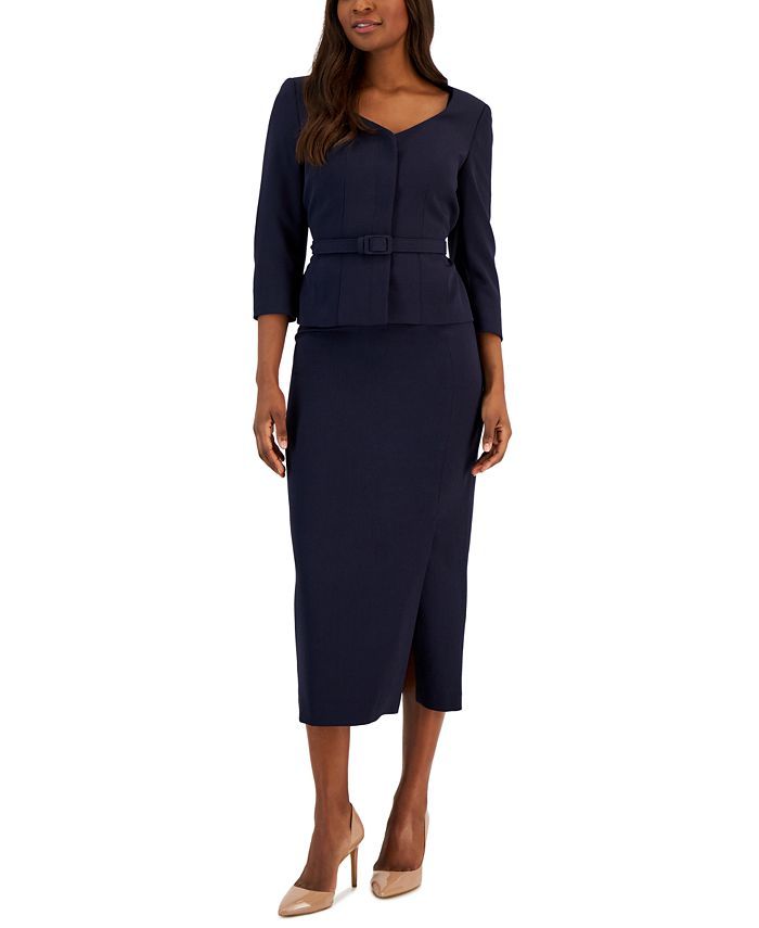 Women's Belted Jacket 3/4-Sleeve Skirt Suit | Macys (US)