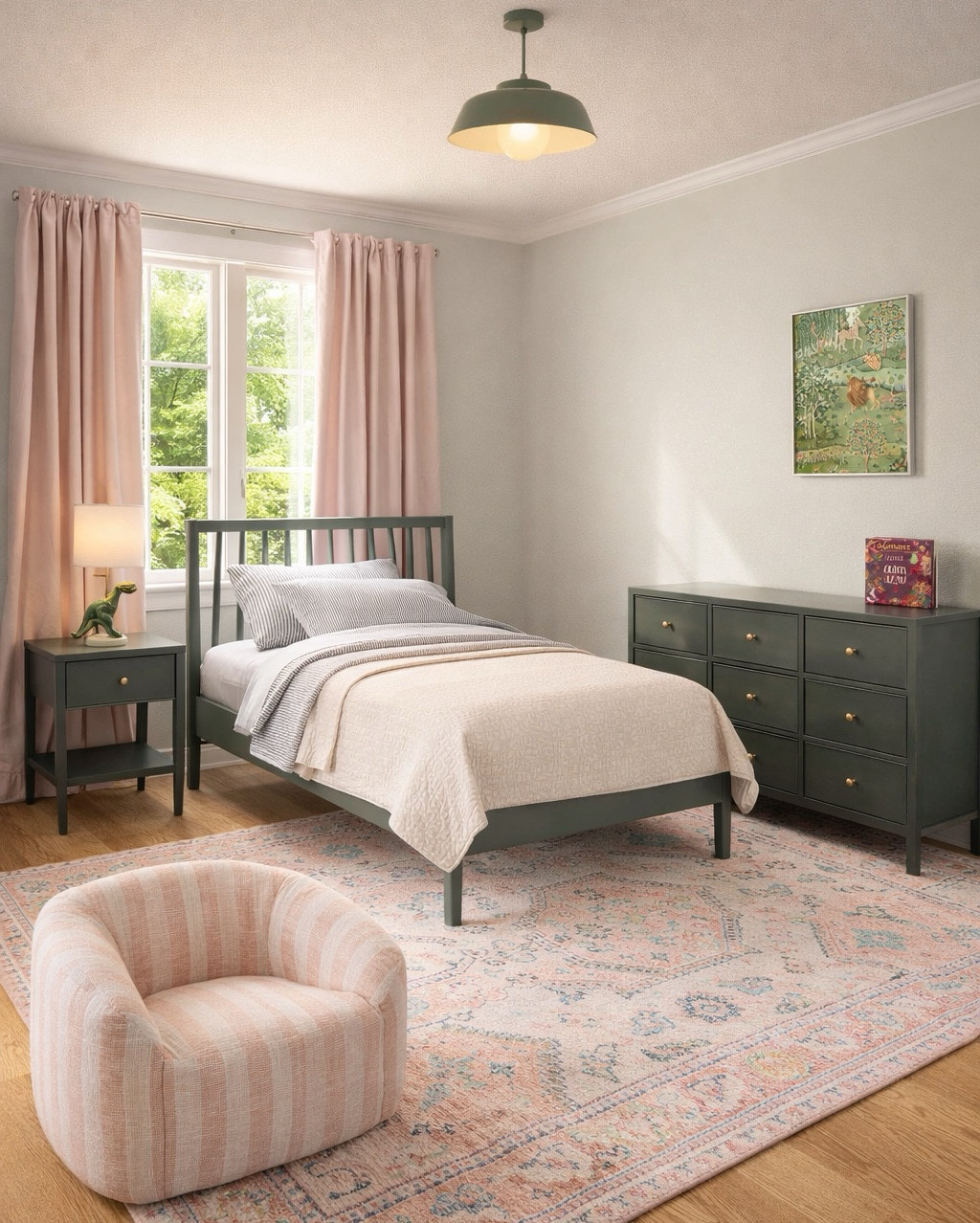 Beautiful kids bedroom for lounging and reading! Gorgeous furniture from @Crate & Barrel and Pottery Barn. I love the green olive color. #homedecor #bedroom 


#LTKHome #LTKSaleAlert #LTKKids