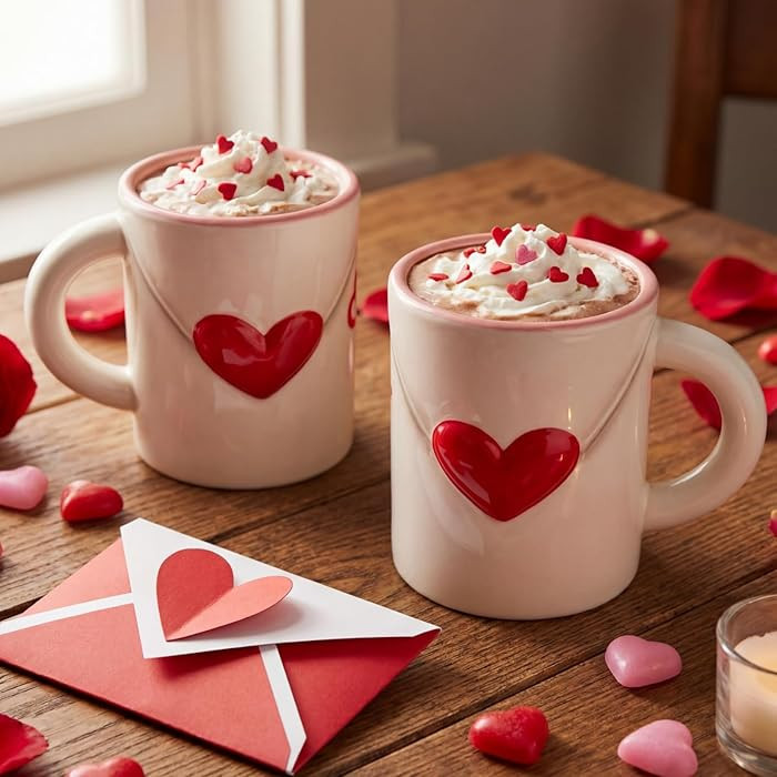 2 Pcs Valentine Coffee Mug 3D Heart, Love Letter Ceramic Mugs with Handle 12 oz Embossed Heart Cu... | Amazon (US)