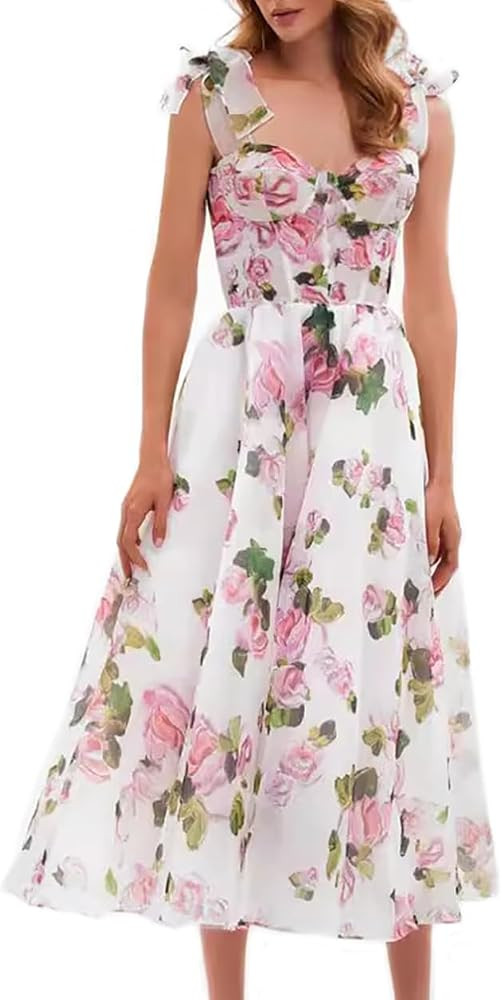 Chiffon Floral Print Evening Dress for Women Summer Sling Maxi Dress Backless Cocktail Dress Ruch... | Amazon (US)