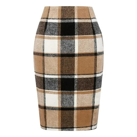 Pencil Plaid Skirts for Mini Skirts for Women Fall Winter High Poodle Skirts for Women Waisted Bodycon Knee Length Pencil Skirts for Women Knee Length Wool Midi Skirt with Mini Skirt Slit | Walmart (US)