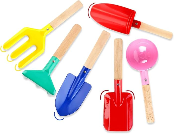 6 Piece Kids Gardening Tools, Children Beach Sand Box Toys, Made of Metal with Sturdy Wooden Hand... | Amazon (US)