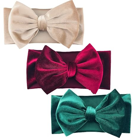 Hjiaruiky 3PCS Baby Girl Bows Baby Headbands Fall Velvet Bows for Baby Girls Newborn Handmade Ela... | Amazon (US)