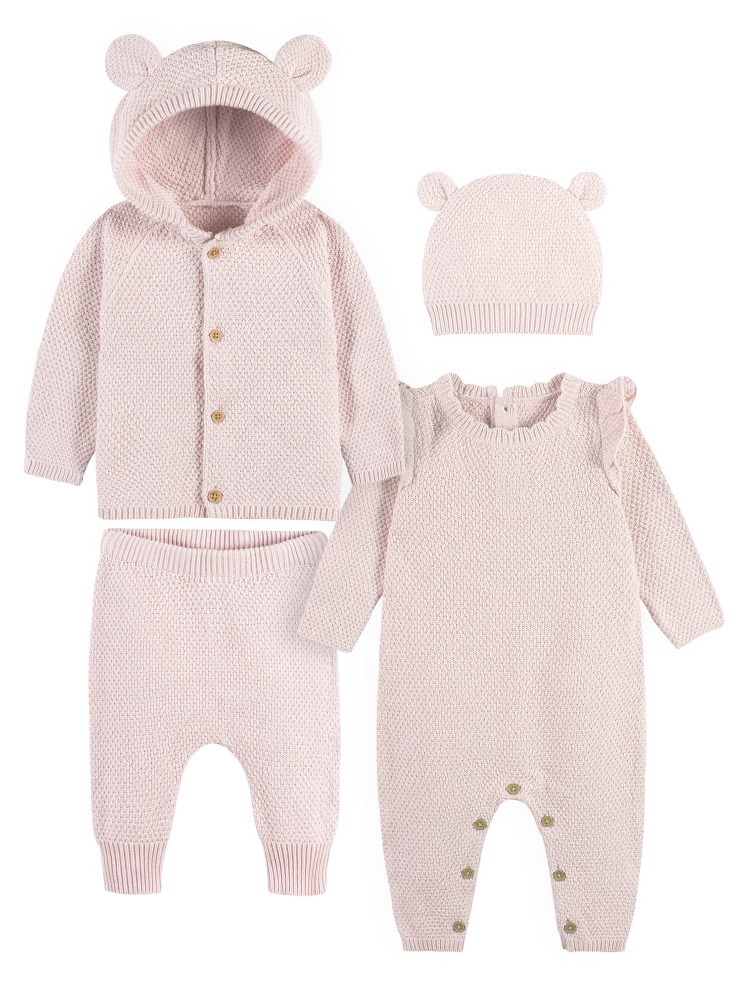 Modern Moments by Gerber Baby Girls Sweater Knit Coverall, Cardigan, & Pant Outfit Set, 4-Piece (... | Walmart (US)