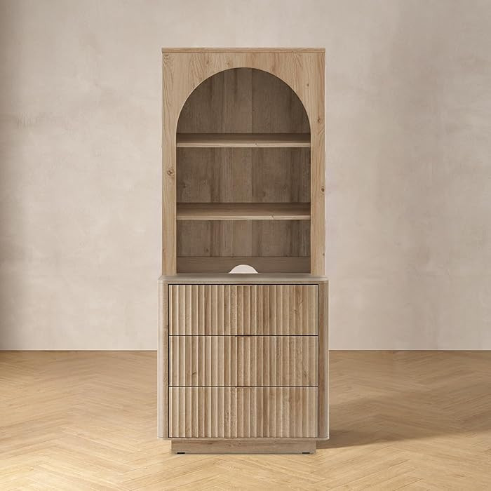 mopio Brooklyn 3 Drawer Bookcase for Bedroom, Chest of Bookcase, Wood Shelf Organizer, Modern Far... | Amazon (US)