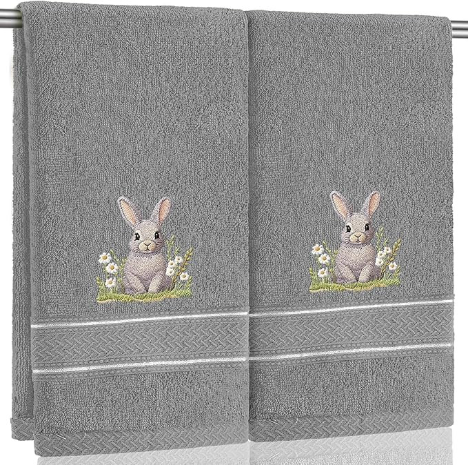 Tudomro 2 Pcs Easter Bunny Hand Towels Gray Bathroom Decor 14x29 Inch Embroidered 100% Cotton Sof... | Amazon (US)