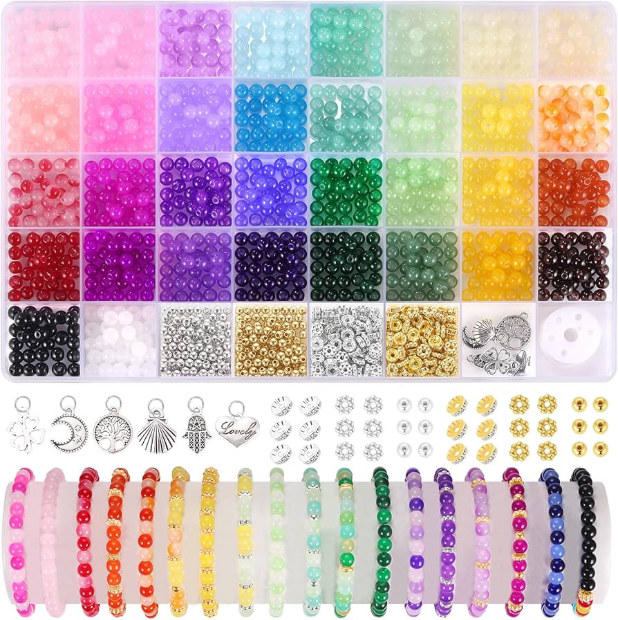 1368pcs 6mm Glass Beads for Bracelets, 34 Colors Crystal Beads for Jewelry Making, Funtopia Round... | Amazon (US)