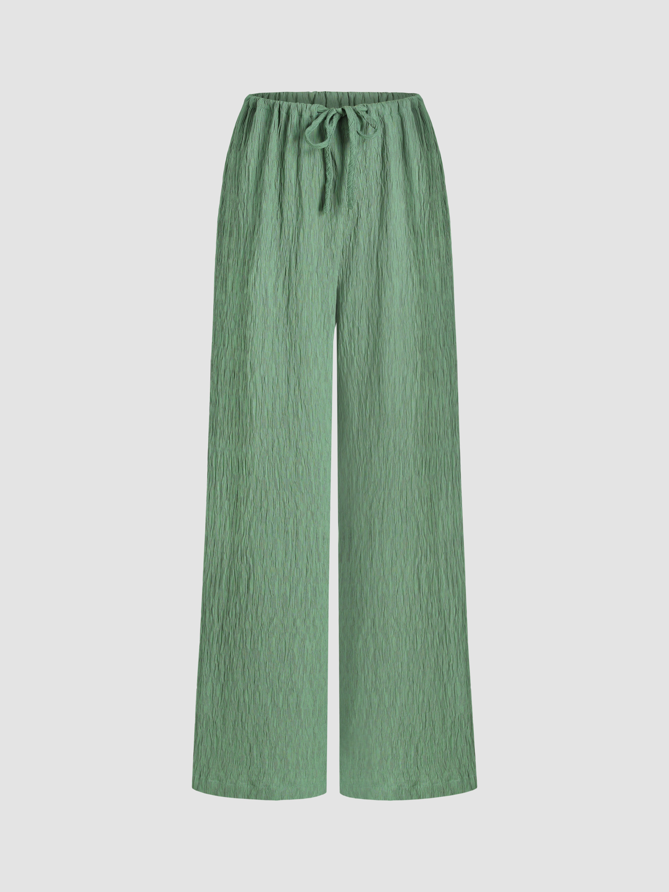 Woven Drawstring Pull-on Wide Leg Pants  For Daily Casual Vacation | Cider