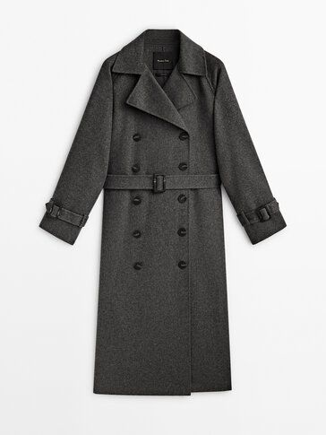 Wool blend double-breasted trench coat | Massimo Dutti UK