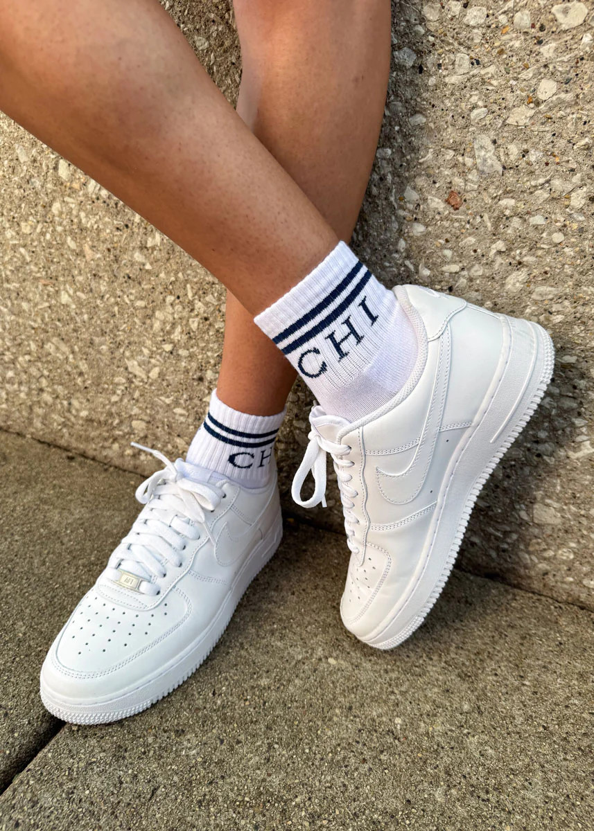 Chi Double Stripe Crew Sock - Navy | Alice & Wonder