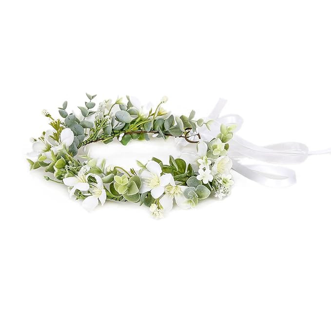 Women Floral Crown Flower Garland Headband Hair Wreath Floral Halo Headpiece Boho with Ribbon Wed... | Amazon (US)