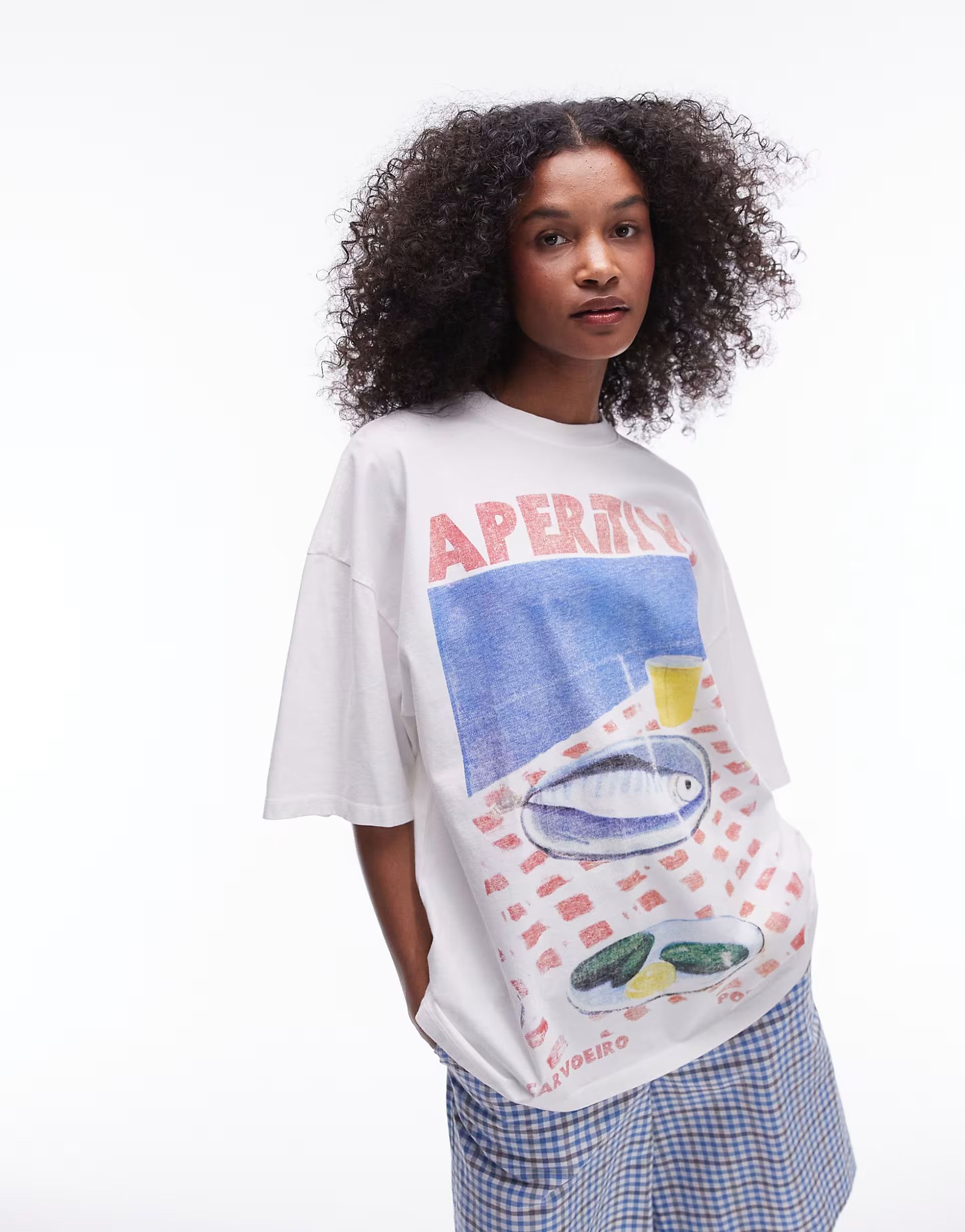 Topshop graphic aperitivo oversized tee in ecru | ASOS (Global)