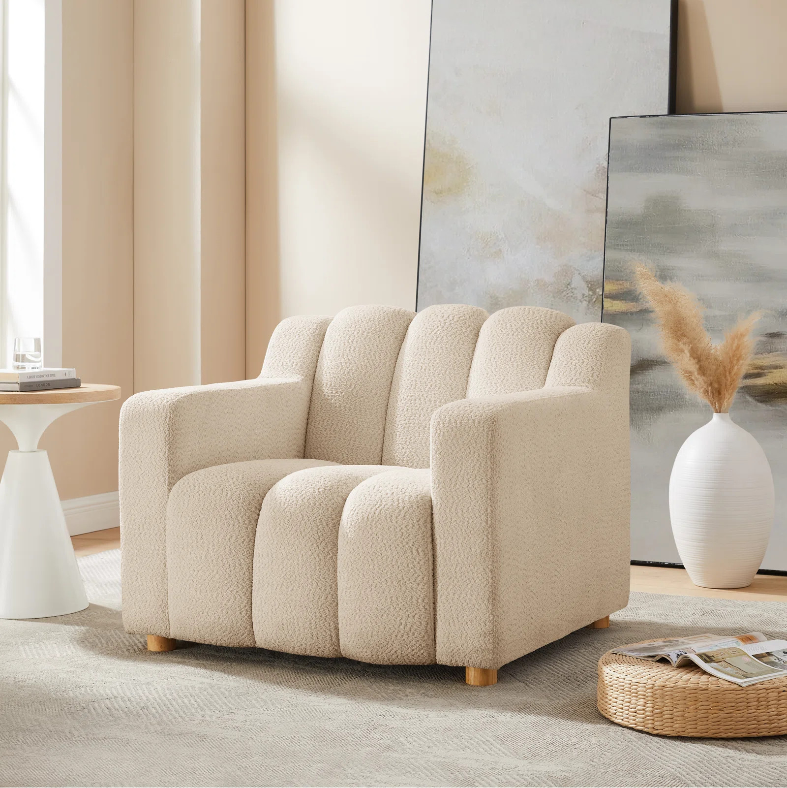 40" Modern Chenille Style Accent Chair - Fashionable Cloud Design, Wide Seat, and Sturdy Solid Wo... | Wayfair North America