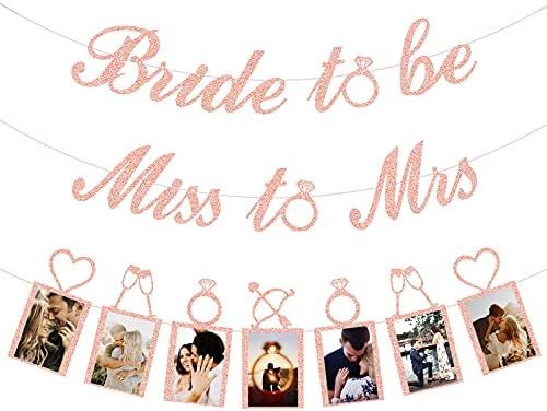 Rose Gold Bridal Shower Decorations - Miss to Mrs Banner, Bride to Be Banner and Photo Banner for Ba | Amazon (US)