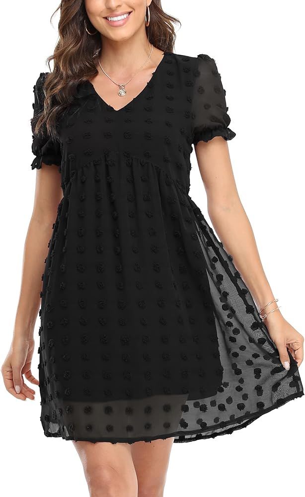 Leereya Flowy Dress for Women Black Ruffle Tunic Dress Chiffon Summer Elegant Babydoll Shift Dres... | Amazon (US)