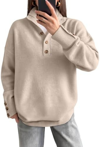 ANRABESS Women's Long Sleeve Striped Henley Fall Sweater | Amazon (US)