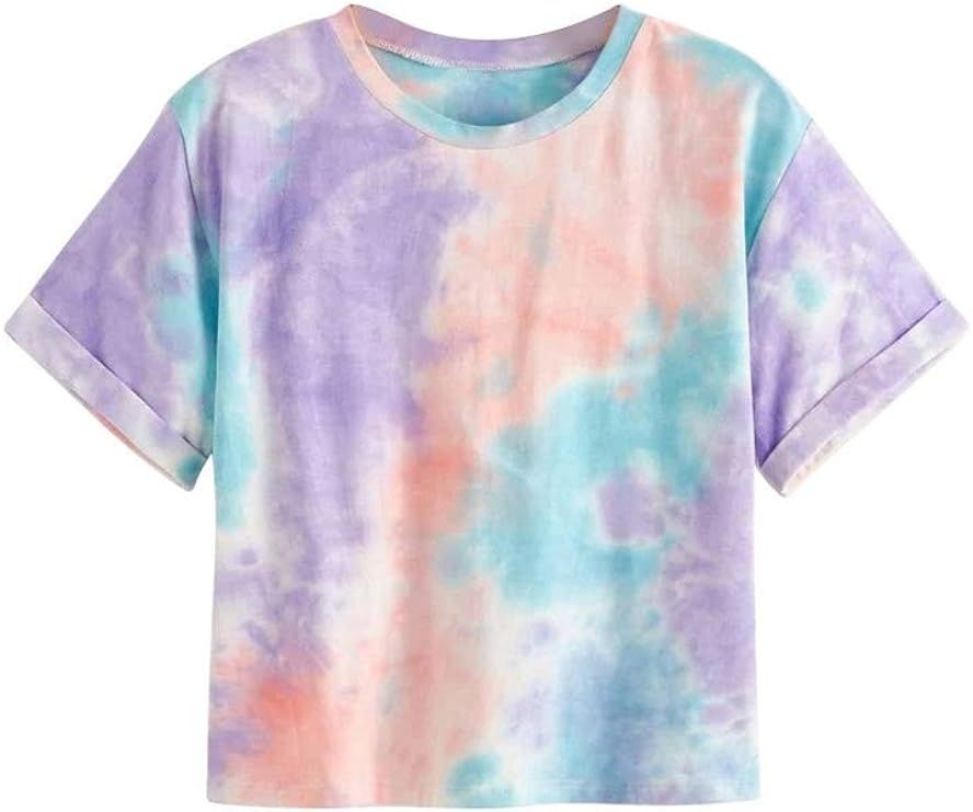 Nicetage Women's Short Sleeve Tee Tie Dye Letter Print Crop Tops Distressed Crop T Shirt | Amazon (US)
