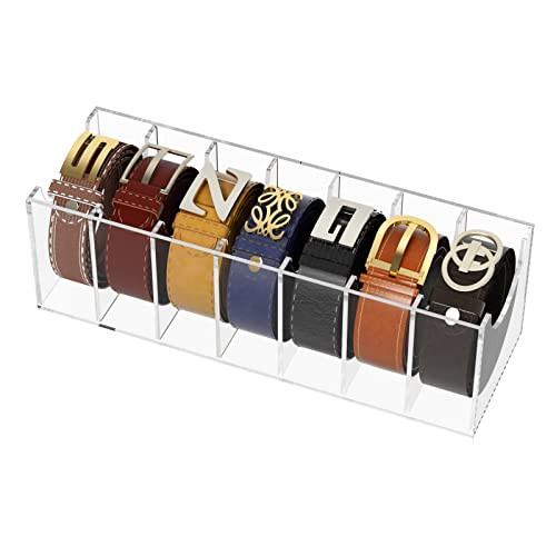 FEMELI Belt Organizer, Acrylic 7 Compartments Belt Container Storage Holder, Clear Belt Display Case for Closet Tie and Bow Tie | Amazon (US)