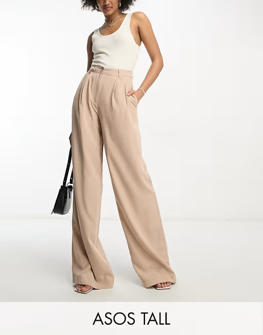 ASOS DESIGN Tall casual wide leg pants in beige | ASOS (Global)