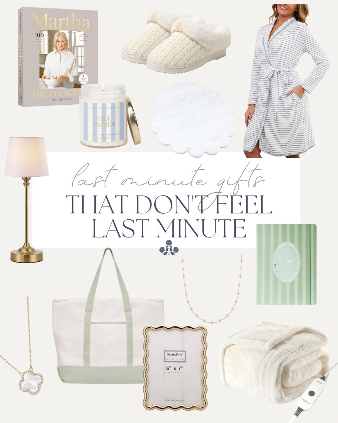 If you’re still shopping and need gifts that arrive quickly, these last-minute Amazon gift ideas are perfect for the preppy, grandmillennial, and classic style lover. Think timeless home accents, thoughtful everyday finds, and elevated gifts that feel special — even when you’re shopping on a deadline.

Everything here is Prime-friendly and easy to gift, making it ideal for hostess gifts, teacher gifts, neighbors, or anyone who loves classic design with a polished touch. 

Last minute gifts Amazon, preppy gift ideas Amazon, grandmillennial gifts Amazon, Martha Stewart cookbook, cozy slippers Amazon, striped cotton robe Amazon, decorative table lamp brass, scented candle gift Amazon, scalloped marble tray, preppy tote bag Amazon, gold framed picture frame, classic jewelry necklace Amazon, striped journal notebook, plush heated throw blanket Amazon, thoughtful gifts Amazon Prime, elegant gifts for her Amazon, gifts that don’t feel last minute Amazon

#LTKGiftGuide #LTKFindsUnder100