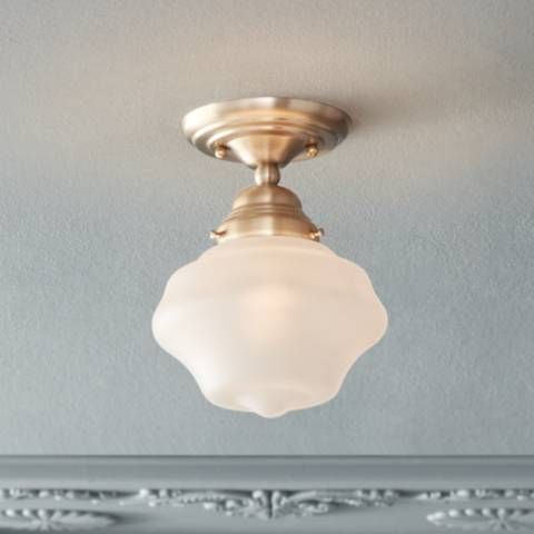 Schoolhouse Floating 7" Wide Brass and Frosted Glass Ceiling Light | LampsPlus.com